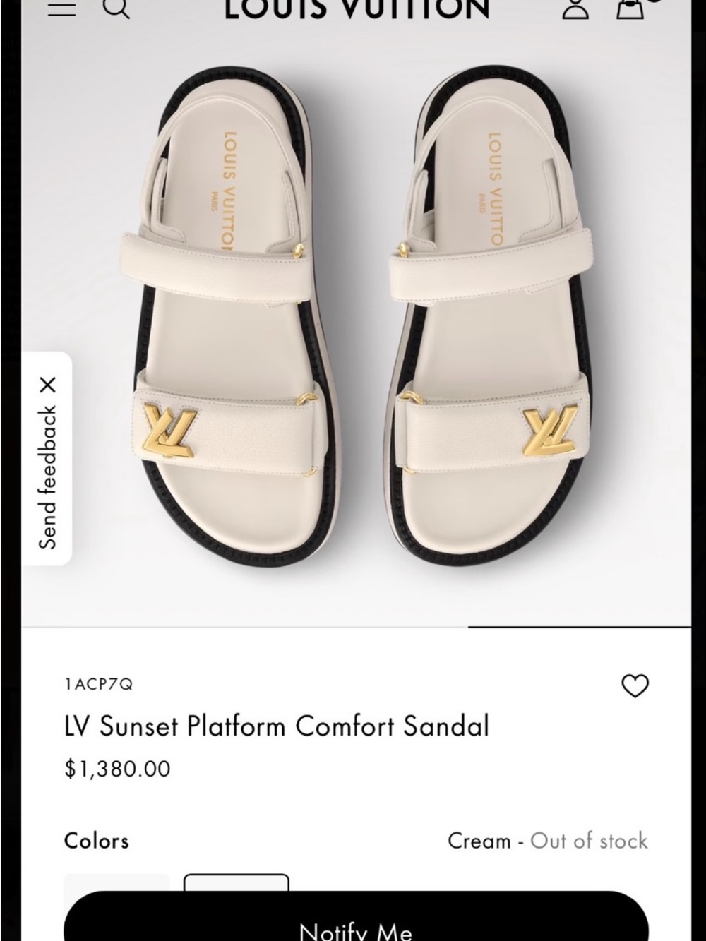 Louis Vuitton Cream Leather LV Platform Sandal with Gold Hardware